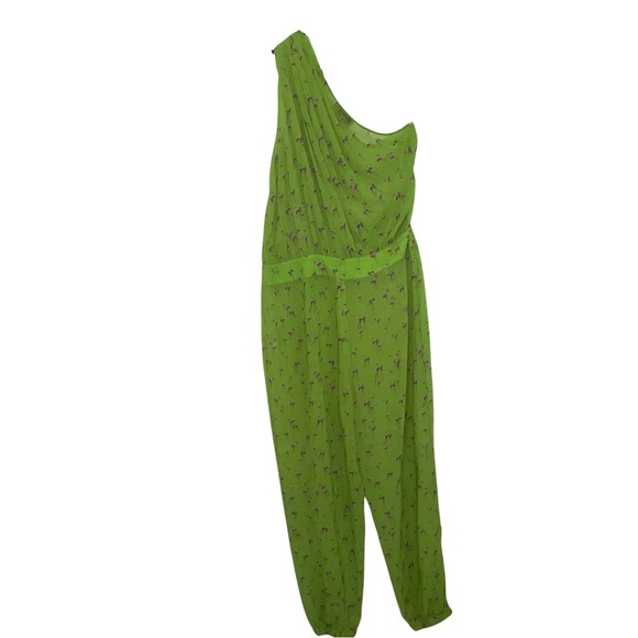 Ted Baker One-Shoulder Sheer Jumpsuit in Lime Green Size 4 - Picture 1 of 6